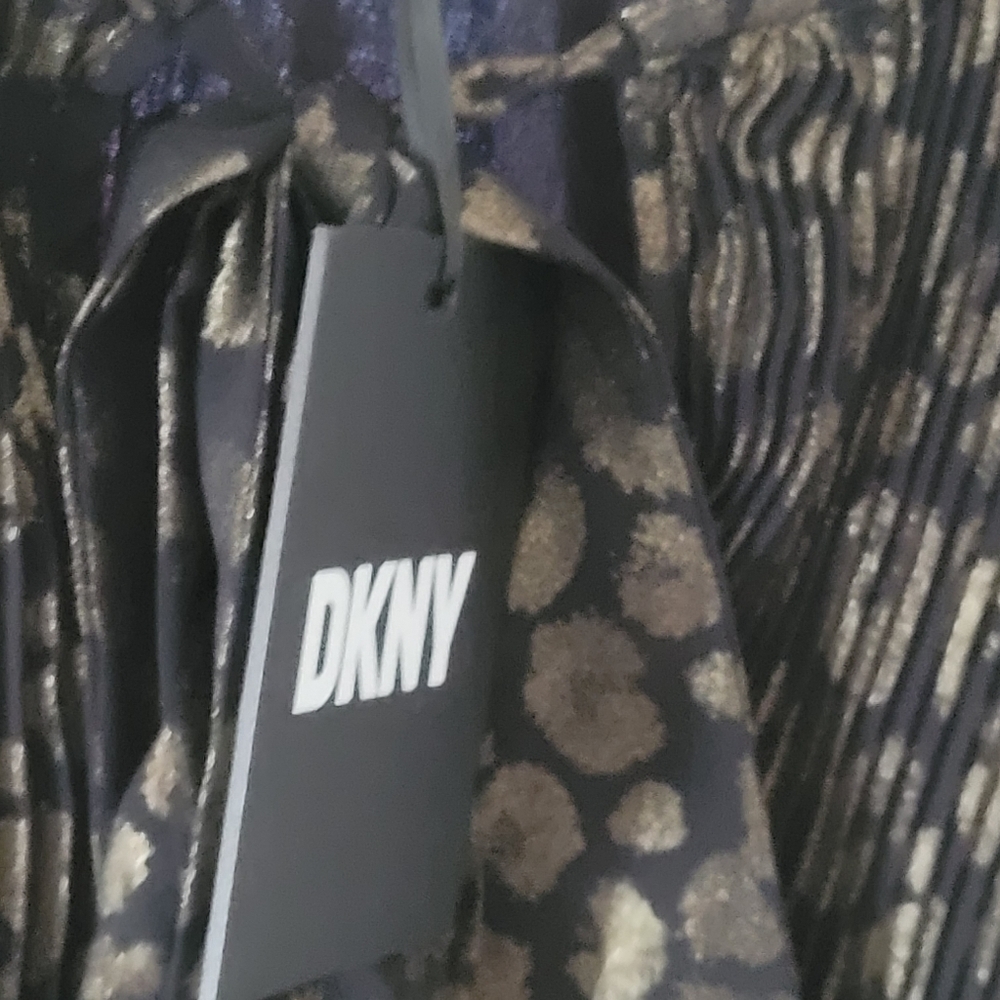 DKNY Plus Size Leopard-Print Tie-Neck Pleated Dress - Picture 10 of 12